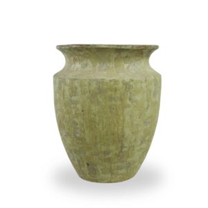 Vaso de Cerâmica Rústico Bege com Detalhes Verdes