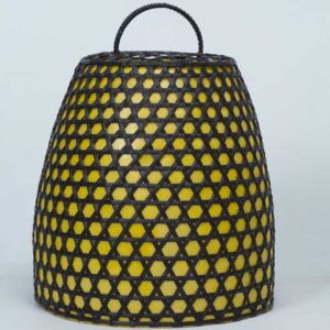 Luminária Colméia de Bali com Forro Amarelo Translúcido Pequena