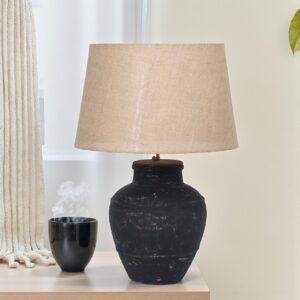 Abajur de Cerâmica Envelhecida com Cúpula de Linho