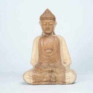 Escultura Buda em Madeira Clara