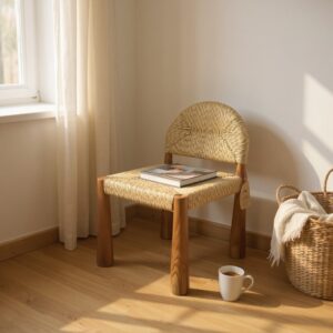 Cadeira Pata de Elefante | Madeira Maciça e Fibra Natural A83 X L53 X P56Cm