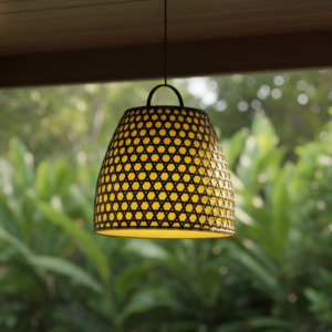 Luminária em Fibra sintetica Aruna com Forro Amarelo Translúcido