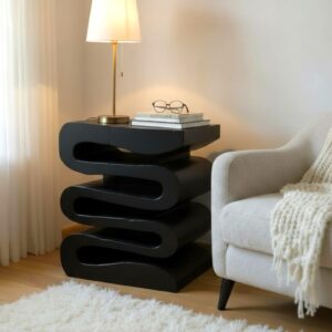 Mesa em Madeira Teca Queimada Preta A51 X L42Cm