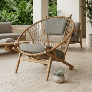 Poltrona Key Islands em Madeira Teca e Corda Náutica A88 X L83 X P83