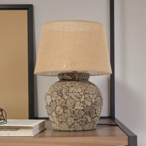 Abajur Cerâmico Mosaico e Cúpula de Linho