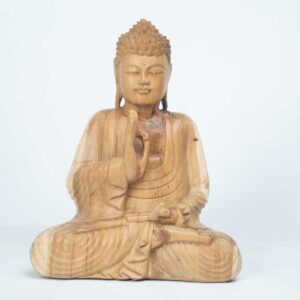 Escultura Buda em Madeira Natural