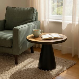 Mesa Lateral em madeira Teca Natural Preta A51 X D55Cm