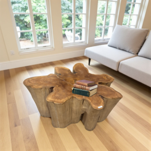 Mesa Tronco Orgânico em Madeira Teca Maciça