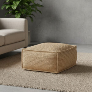 Pufe Quadrado em Fibra de Raffia Natural Pequeno