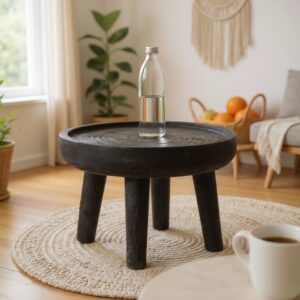 Mesa Bandeja em Madeira Teca Maciça Preta A41 X L59Cm