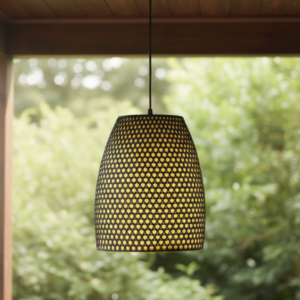 Luminária em Fibra sintetica Aruna com Forro Amarelo Translúcido Grande