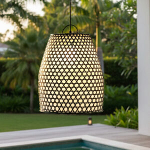 Luminária em Fibra sintetica Aruna com Forro Branco Translúcido Grande