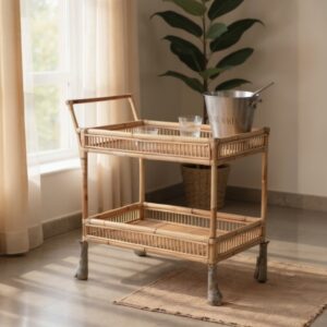 Carrinho Bar Retangular em Rattan