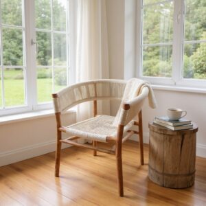 Cadeira Bali Lótus | Madeira Natural e Fibra Sintética White A76 X L53 X P51Cm