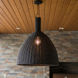 Luminária em Rattan Preto Cahya Médio