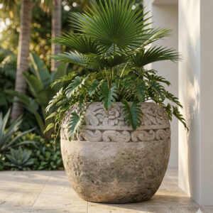 Vaso Balinês em Pedra Esculpida A55 x D70 cm