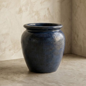 Vaso Vietnamita Esmaltado Azul em Cerâmica D56 X A56Cm