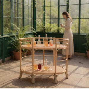 Carrinho Bar Oval em Rattan