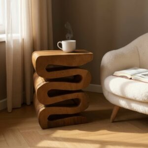 Mesa em Madeira Teca Queimada Natural A51 X L42Cm