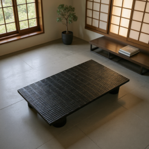 Mesa Centro Mad Teca Trabalhada Preta A30 X L80 x C140cm
