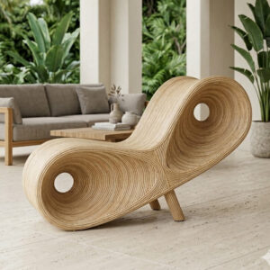 Poltrona Espreguiçadeira Lombok em Rattan Natural A87,5 X  L60 X C128