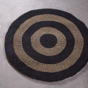 Tapete Redondo em Fibra Natural Bege com Preto D143