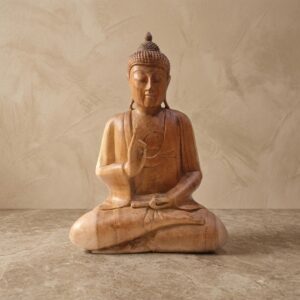 Escultura Buda Abhaya Mudra em Madeira Artesanal A48xL35