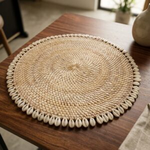 Centro de Mesa Artesanal de Bali com Conchas Buzos - Fibra Natural D40