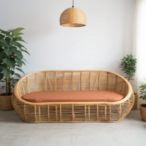 Sofá em Rattan Natural Terracota Altura: 84 cm X Largura: 225 cm X Profundidade: 72 cm