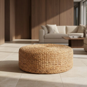 Pufe Redondo em Fibra de Rattan Natural Diâmetro: 80 cm X  Altura: 30 cm