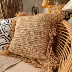 Almofada Decorativa em Ráfia Natural com Franjas - Estilo Balinês 65 x 65