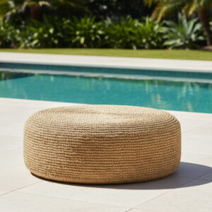 Pufe Redondo em Fibra de Raffia natural Grande Altura: 30 cm x Diâmetro: 85 cm