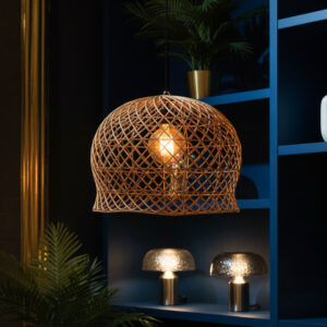 Luminária Nusa em Rattan Natural Pequena Altura: 40 cm X Diâmetro: 50 cm