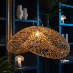 Luminária Kirana em Rattan Natural Grande Diâmetro 100 cm X Altura: 50 cm