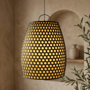 Luminária Fibra Sintetica Aruna Amarelo Tran G Altura: 60 cm X Diâmetro: 44 cm