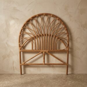 Cabeceira de Cama Solteiro Arco Sunburst em Rattan Brown A: 115 cm X L: 90 cm X P: 3 cm