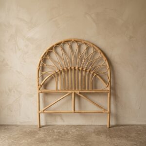 Cabeceira de Cama Solteiro Arco Sunburst em Rattan Natural A: 115 cm X L: 90 cm X P: 3 cm