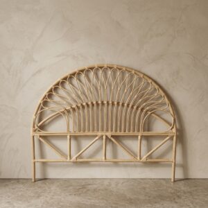 Cabeceira de Cama Casal Arco Sunburst em Rattan Natural A: 115 cm X L: 140 cm X P: 3 cm