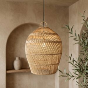 Luminária Escultural em Fibra Natural — A: 60 cm X D: 50 cm