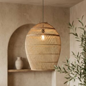 Luminária Escultural em Fibra Natural — A: 50 cm X D: 40 cm