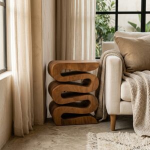 Mesa em Madeira Teca Queimada Natural A51 X L42Cm