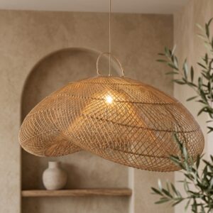 Luminária Kirana em Rattan Natural Grande Diâmetro 100 cm X Altura: 50 cm