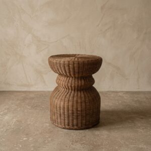 Banqueta Cogumelo em Rattan e Ferro Marrom A: 50 cm X L: 42 cm