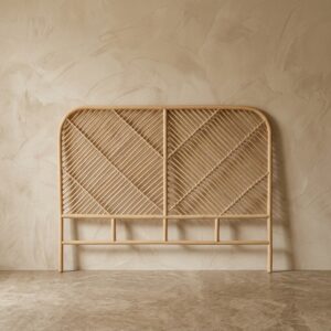 Cabeceira de Cama Casal em Rattan Natural com Trama Diagonal A: 110 cm X L: 140 cm X P: 3 cm