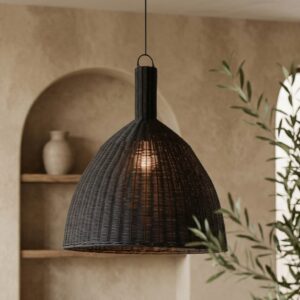 Luminária em Rattan Preto Cahya Médio Altura: 90 cm X Diâmetro: 80 cm