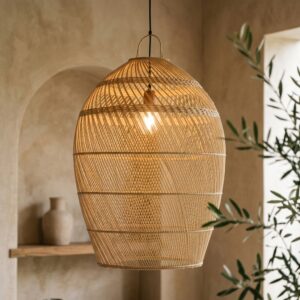 Luminária Escultural em Fibra Natural — A: 70 cm X D: 50 cm
